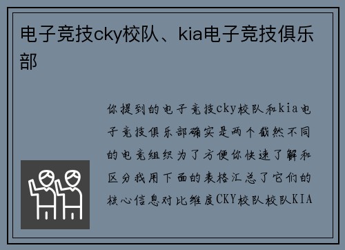 电子竞技cky校队、kia电子竞技俱乐部